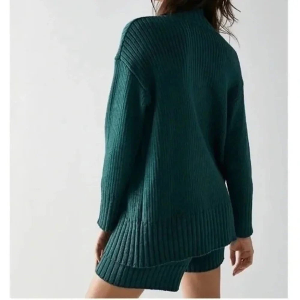 Free People Beach Trez Mock Neck Sweater Short Knit Set Oversized Green Size XS